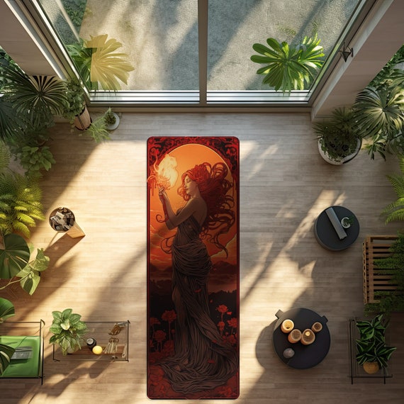 Fire Goddess Rubber Yoga Mat, Ideal Gift for Elemental Lovers, Oracle Tarot Card Aesthetic, Divine Feminine Touch, Durable and Lightweight