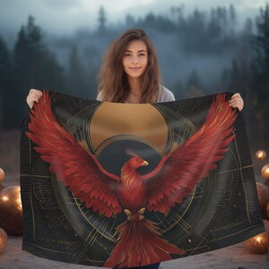 Phoenix Red Marmor Heilige Geometrie Decke, mystische Gothic Kuscheldecke für Sofa, Bett, Leseecke oder Witchy Home Decor