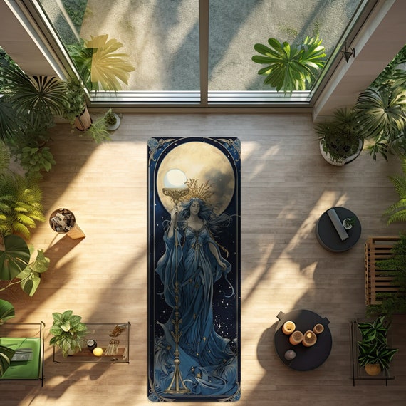 Lunar Goddess Rubber Yoga Mat, Ideal Gift for Moon Lovers, Oracle Tarot Card Aesthetic, Divine Feminine Touch, Durable and Lightweight