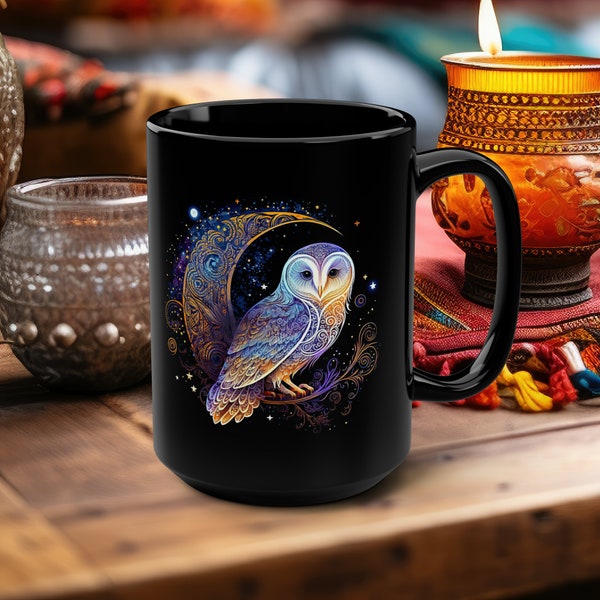 Tasse à café de hibou lunaire électrique de style céleste, esthétique de galaxie, tasse de thé spirituelle d'amant de nature de sorcellerie, cadeau d'amant de lune pour elle