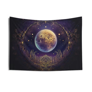 Celestial Full Moon Mandala Wall Tapestry: Witchy Occult Aesthetic, Multiple Sizes (36x26in - 104x88in), Witch Wall Art, Altar Cloth image 9