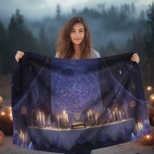 Cobertor de Astrologia Celestial com Velas e Mapa Estelar - Cobertor de Pelúcia Ocultista Dupla Face para Decoração Boho Mystics e Witchcore