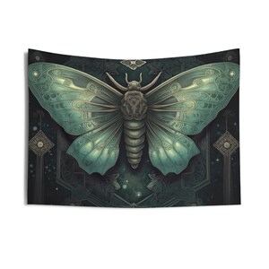 Glowing Moth Wall Tapestry Ancient Occult Aesthetic, Witchy Altar Cloth, Nature Lover Gift, Bedroom, Living Room & Meditation Space Decor image 10