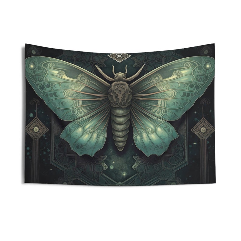 Glowing Moth Wall Tapestry Ancient Occult Aesthetic, Witchy Altar Cloth, Nature Lover Gift, Bedroom, Living Room & Meditation Space Decor image 10