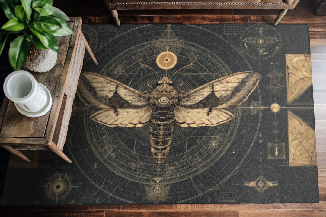 Cosmic Moth Sigil Rug, Esoteric Death's Head Moth Floor Mat, Alchemical ...