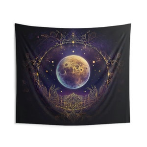 Celestial Full Moon Mandala Wall Tapestry: Witchy Occult Aesthetic, Multiple Sizes (36x26in - 104x88in), Witch Wall Art, Altar Cloth image 2