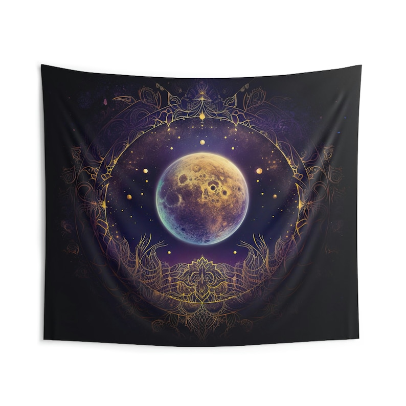 Celestial Full Moon Mandala Wall Tapestry: Witchy Occult Aesthetic, Multiple Sizes (36x26in - 104x88in), Witch Wall Art, Altar Cloth image 2