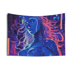 Techno Goddess Wall Tapestry: Cyberpunk Aesthetic, Android Style Wall Art, Celestial Altar Cloth , Multiple Sizes (36x26in - 104x88in) image 10