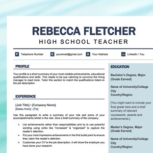 High School Teacher Resume Template with Cover Letter & References | MS Word | Google Docs | Apple Pages | CV | Instant Download