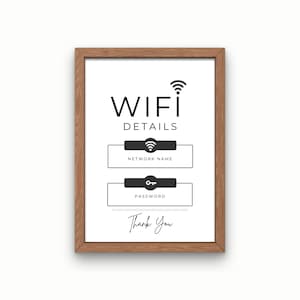 Editable/Fillable WIFI Sign Printable Sign for Airbnb, VRBO, Office, Vacation Rental, Rented Accommodation - PDF Download