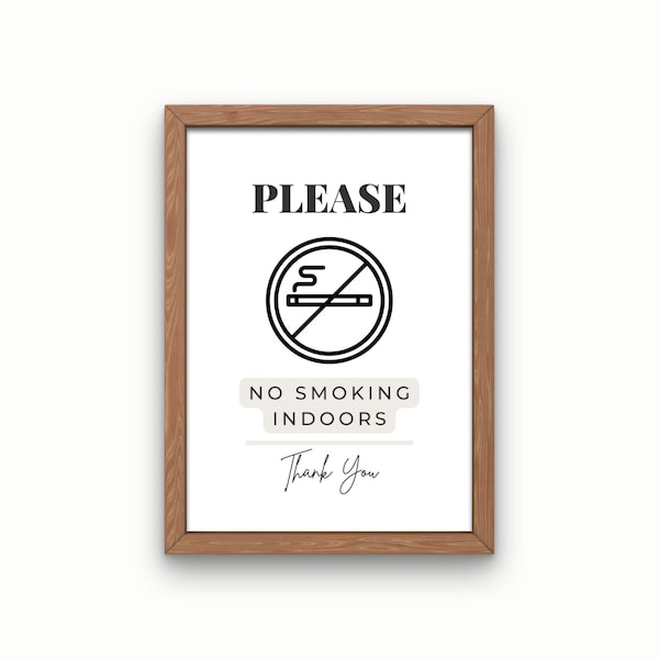 Panneau imprimable interdit de fumer à l'intérieur pour Airbnb, VRBO, bureau, location de vacances, logement loué - Téléchargement PDF