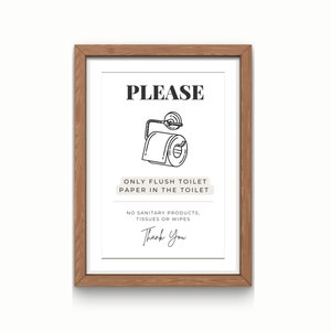 Cartello stampabile con carta igienica Flush Only per Airbnb, VRBO, ufficio, casa vacanza, alloggio in affitto - Download PDF