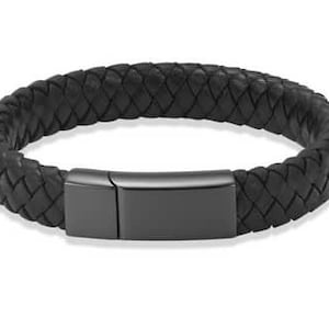 Men’s All Black Bracelet or Black & Silver Unisex Leather Cremation Ashes Urn Bracelet - Memorial Keepsake Urn jewellery. Free UK Delivery