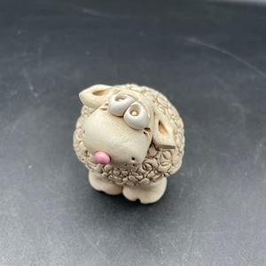 Small White Clay Sheep Figurine -signed