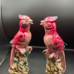 Vintage Delicate Ceramic Cardinal Bird Figurines x2
