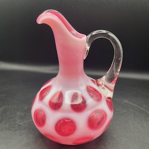 Fenton Red/Dark Pink/White/ Cranberry Coin dot pitcher/cruet/jug