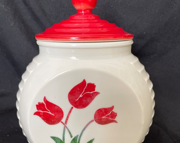 1940s Fire King Red Tulip Grease Jar Etsy