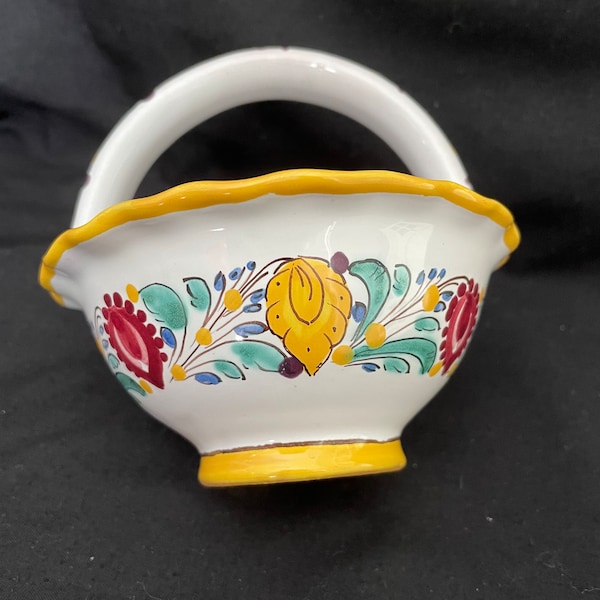 Small Slov Keramika Modra Hand Painted ceramic basket