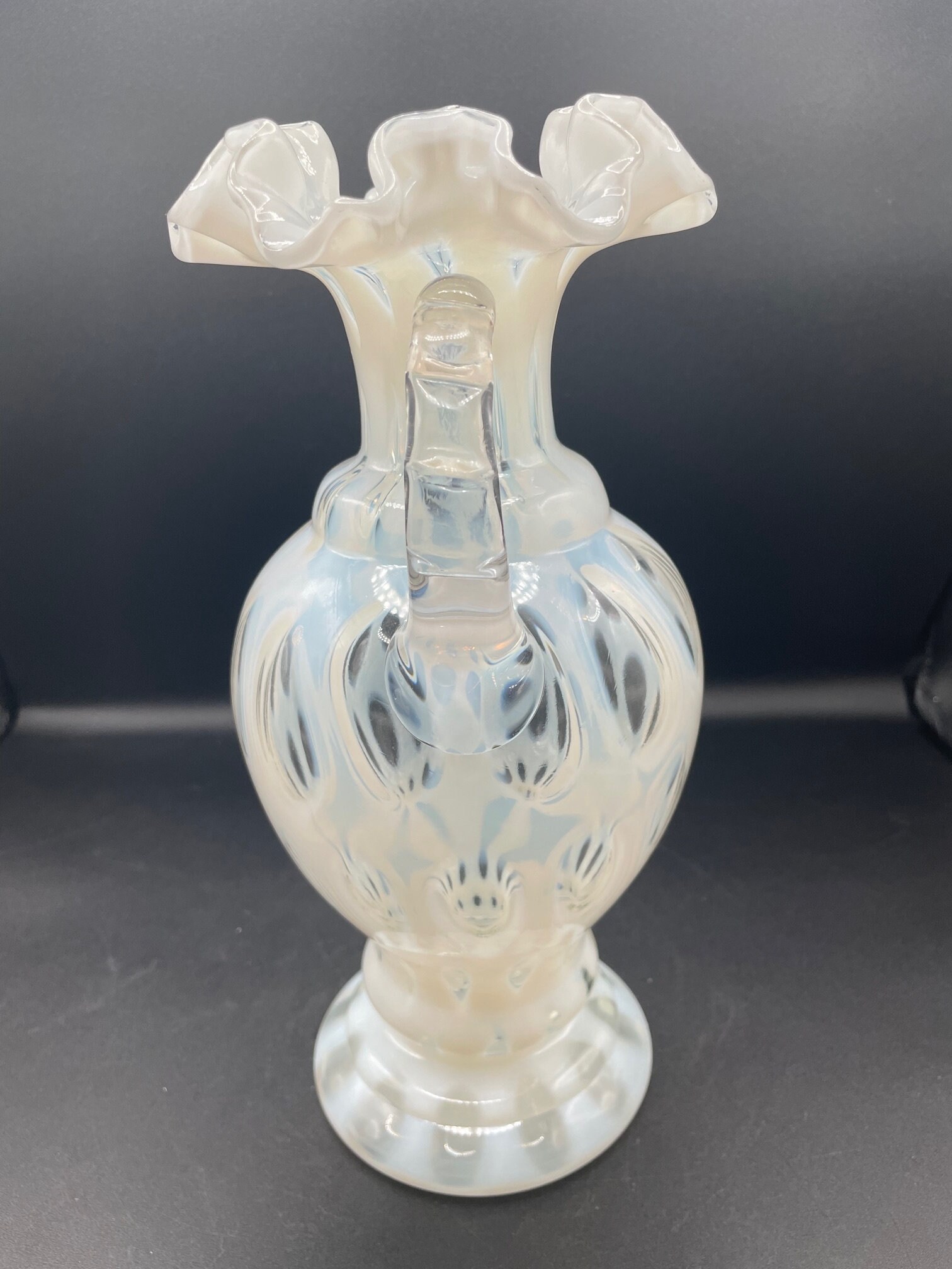 Fenton French Opalescent White Coin Dot Double Handled Ruffled