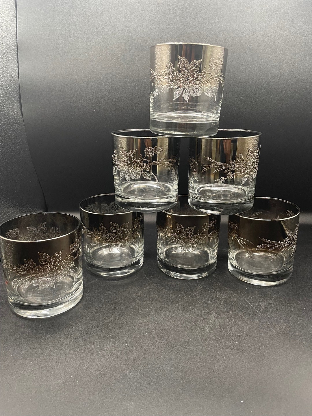 6 +1 Vintage Mid Century Lowball Rocks Glasses With Silver Rim That ...