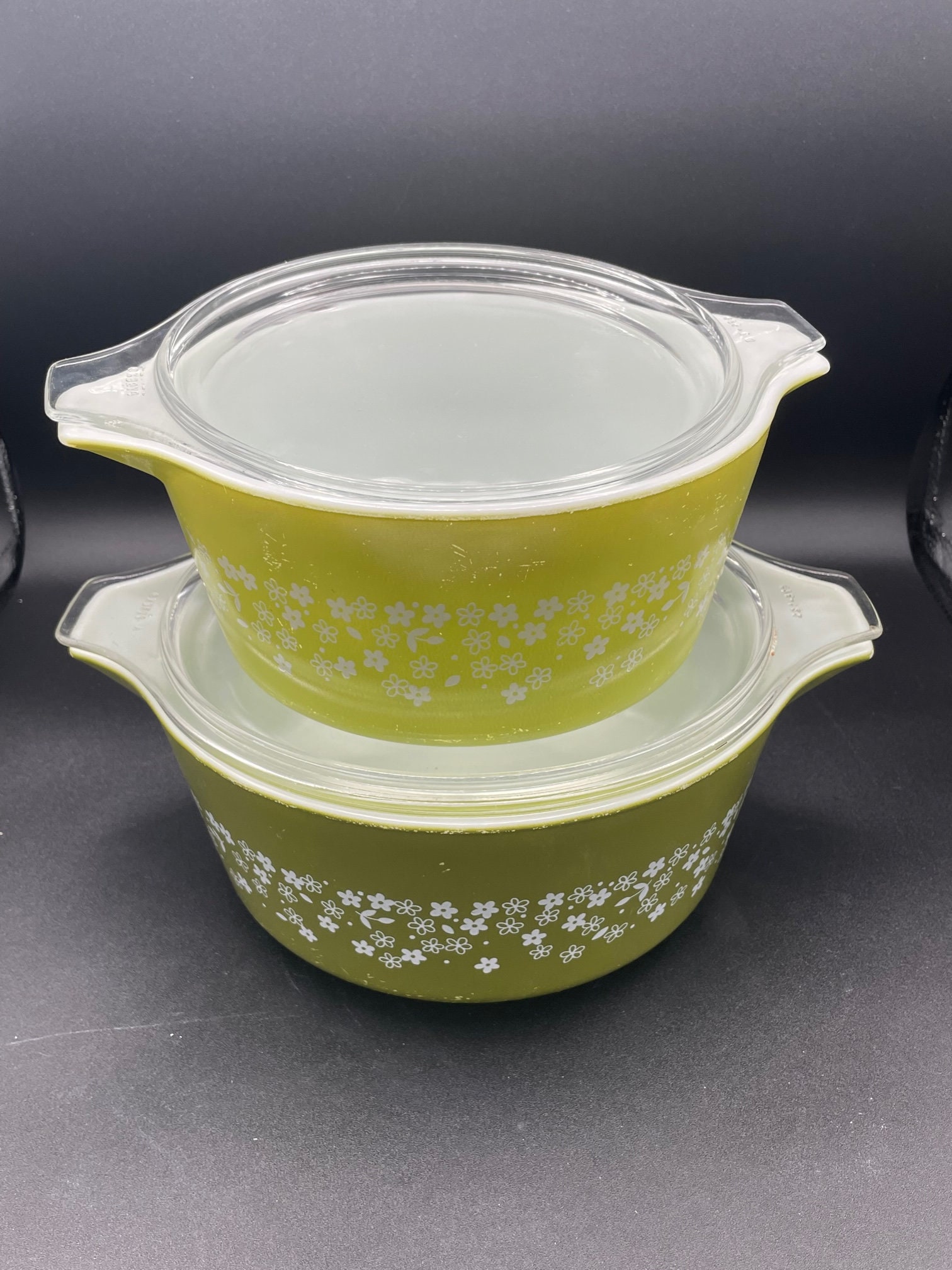 Vintage 1970s Pyrex Spring Blossom Casserole Dishes X2 With Lids
