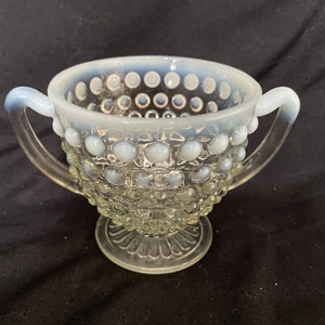 Fenton Hobnail Moonstone opalescent open sugar