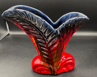 パイン陶器の赤と青の葉の花瓶 - Etsy 日本