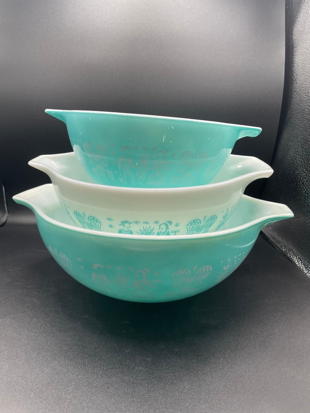 Pyrex Turquoise 404 Pyrex Amish/butterprint Turquoise Cinderella Bowls 442, 443 and 444 - Etsy