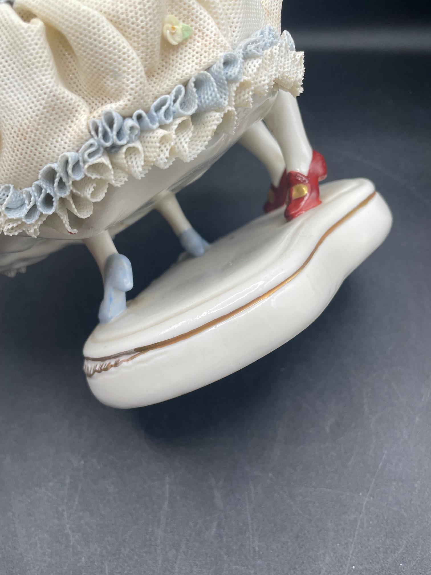 Dresden Porcelain Double Open Bonbon / Salt Cellar, girl With Baskets, Antique 19th Century Rococo German Décor - UK