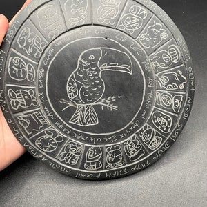Black slate Stone Circular Toucan Mayan Zodiac Calendar