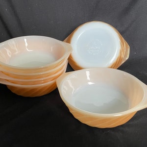 Fire King Swirl Peach Luster Small Casserole Dishes x6