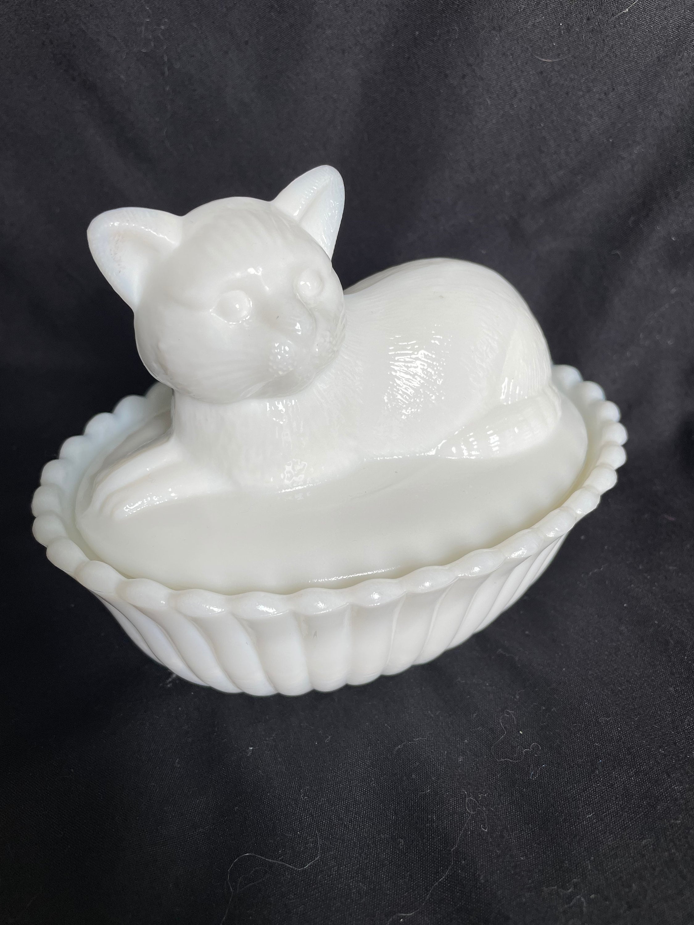 Westmorland Milk Glass Cat on a Nest - Etsy