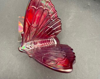 Fenton Glass Red Carnival Iridescent Butterfly/moth With Paper Tag
