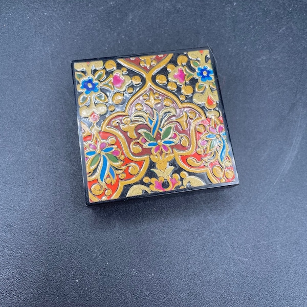 Small black rectangular hand painted lacquered trinket box