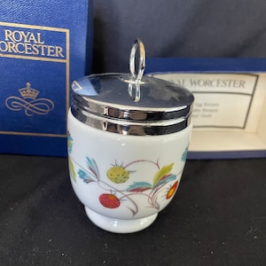Vintage Worcester Porcelain Egg Coddler strawberry butterfly - medium egg coddler
