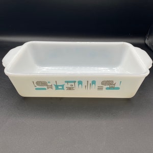Vintage Milk Glass Blue Haven Atomic Loaf Pan Anchor Hocking