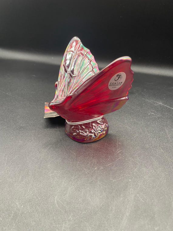 Fenton Glass Red Carnival Iridescent Butterfly/moth With Paper Tag