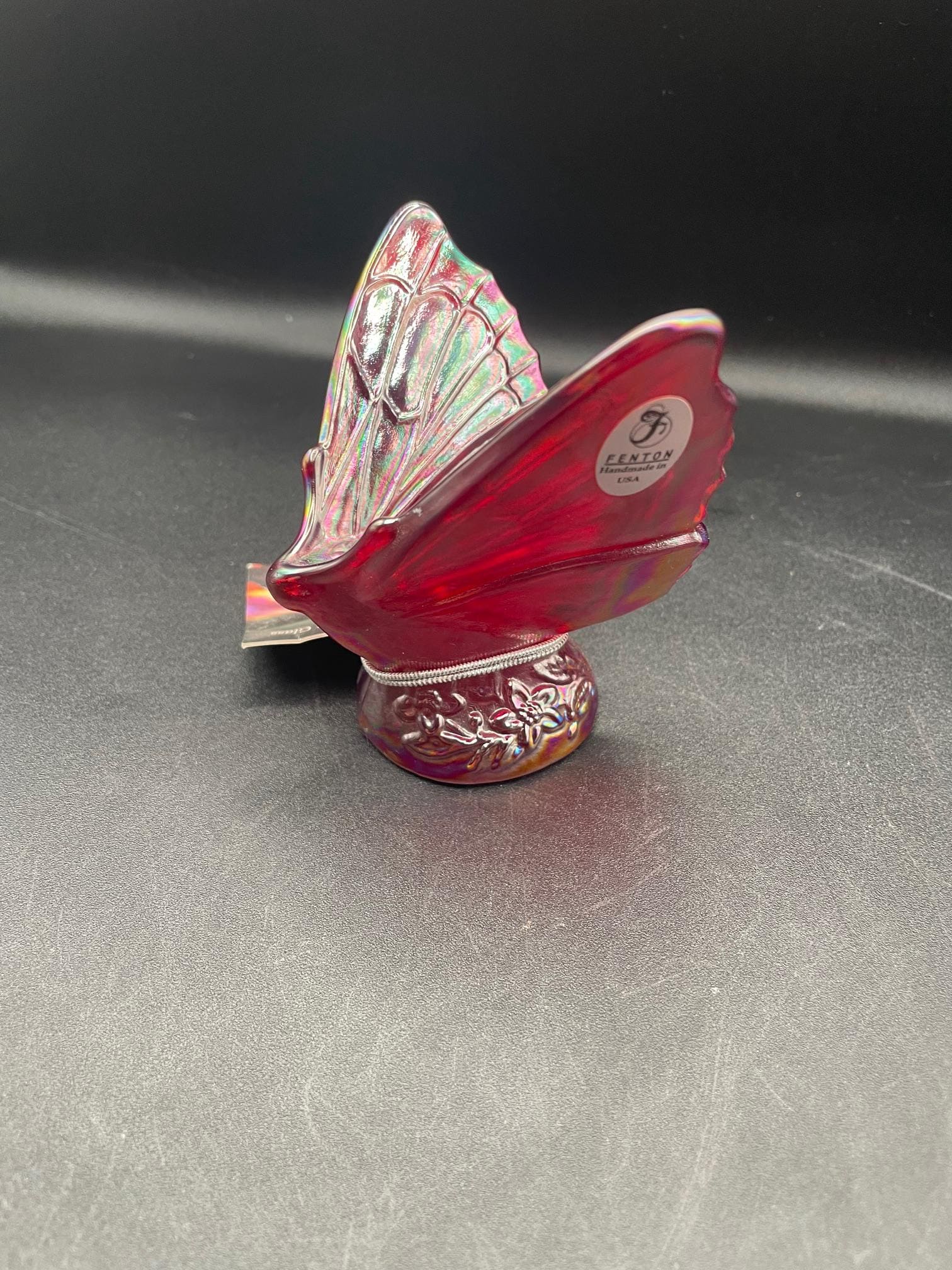 Fenton Glass Red Carnival Iridescent Butterfly/moth With Paper Tag