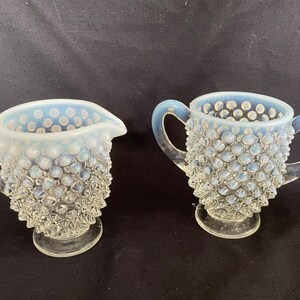 Fenton Hobnail Moonstone opalescent creamer and sugar
