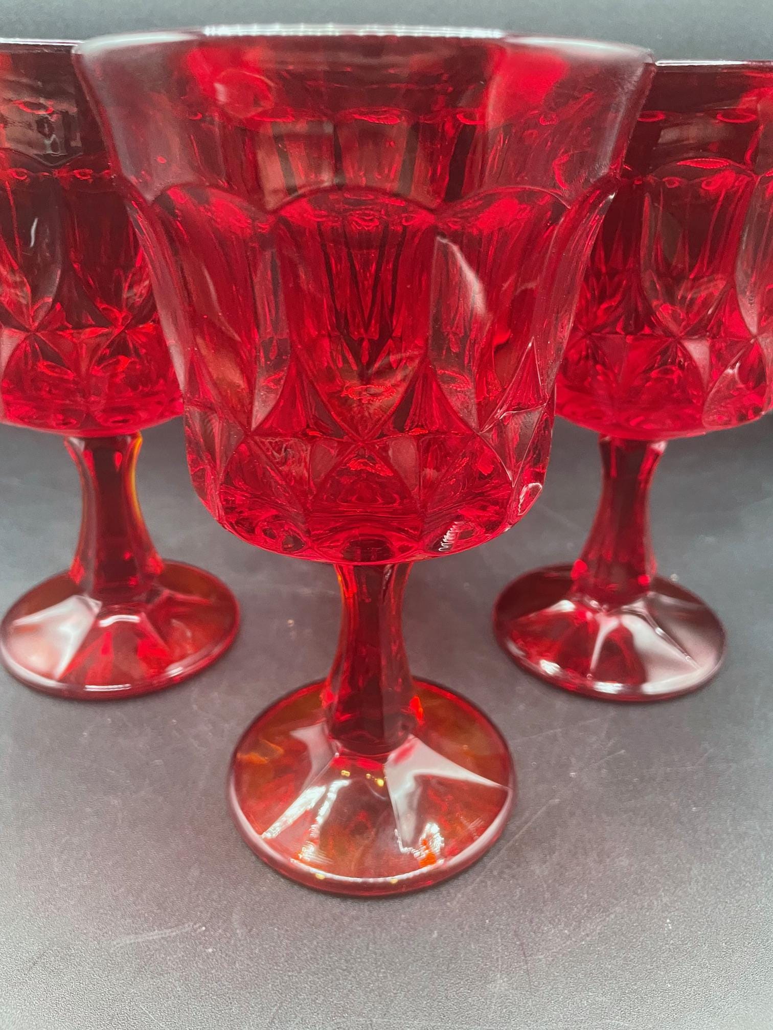 Vintage Noritake Ruby Red Goblets | Set of 4 | Glow Under UV Light