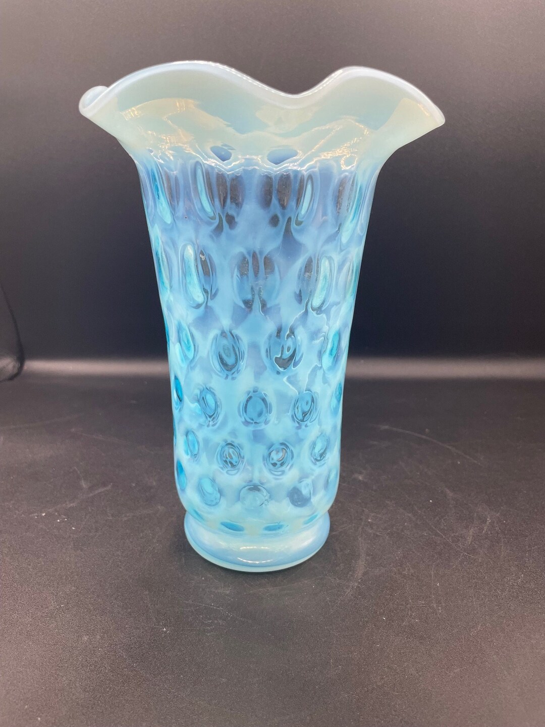 Pre Logo Fenton Second Blue Opalescent Coin Dot Ruffled Vase - Etsy
