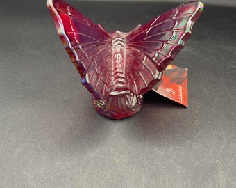 Fenton Glass Red Carnival Iridescent Butterfly/moth With Paper Tag
