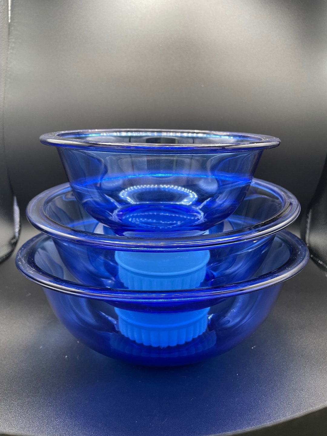 3 Large Blue Glass Pyrex Mixing Bowls 322. 323 325 Etsy