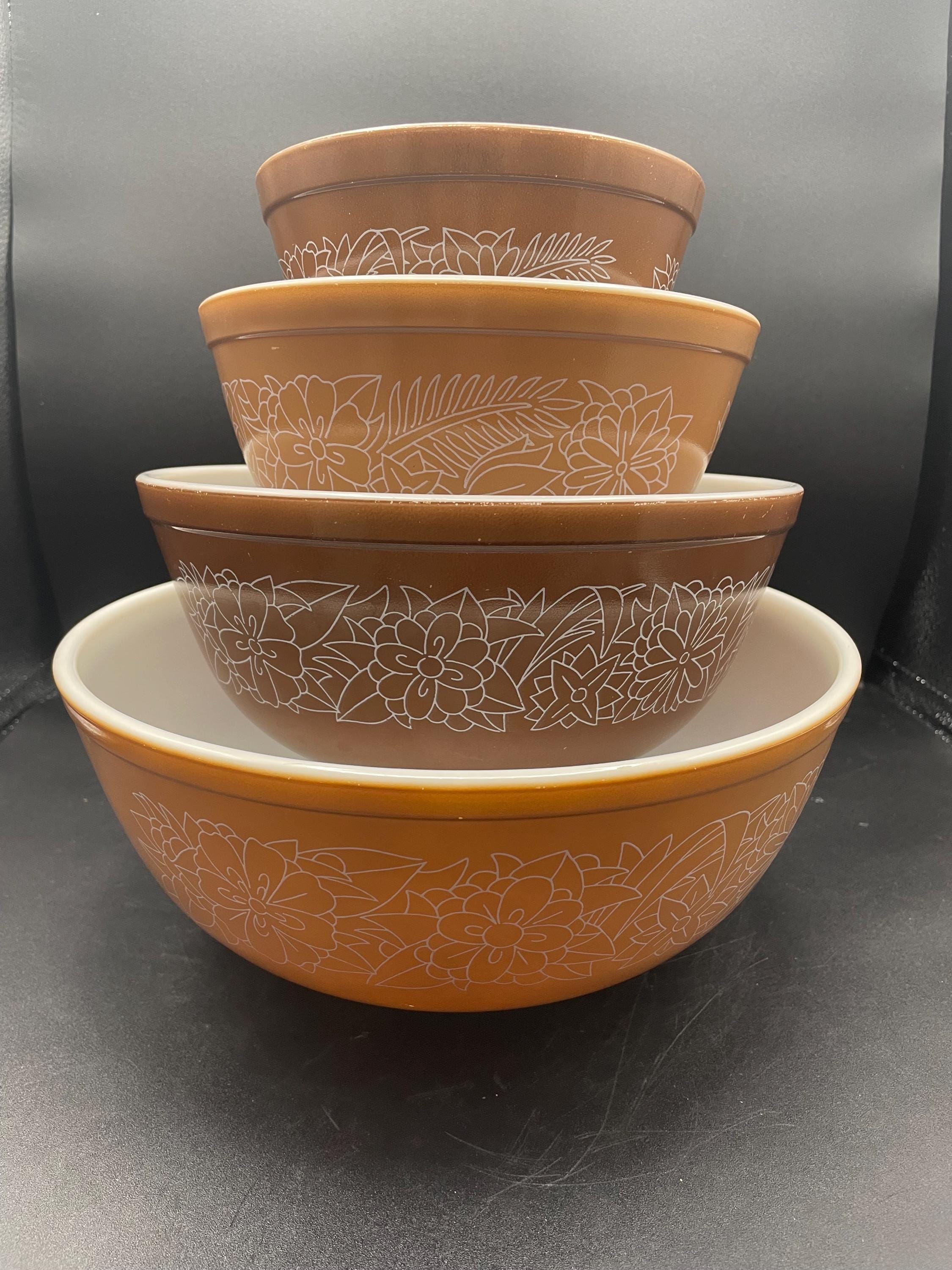 Vintage 1970s Pyrex Woodland Mixing Bowls 401, 402, 403 and 404