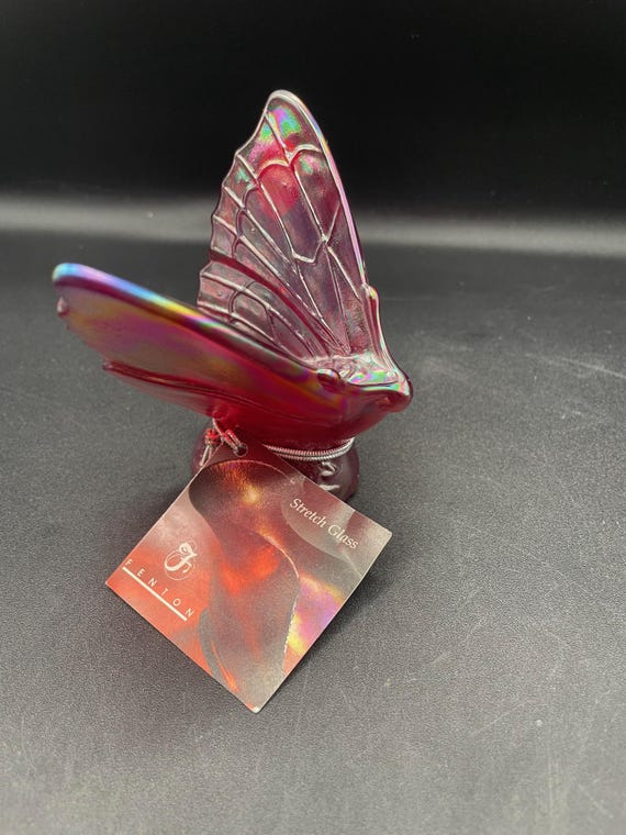 Fenton Glass Red Carnival Iridescent Butterfly/moth With Paper Tag