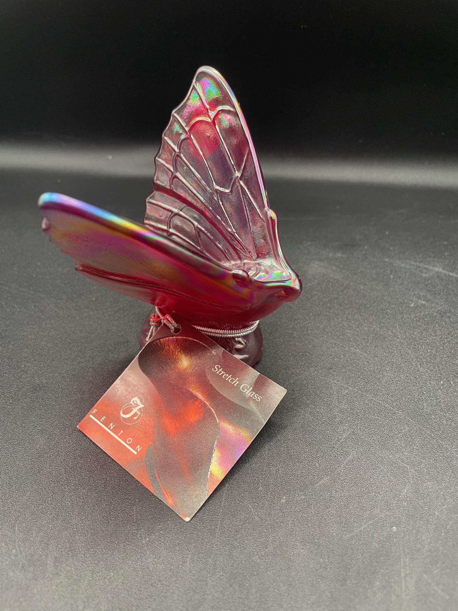Fenton Glass Red Carnival Iridescent Butterfly/moth With Paper Tag