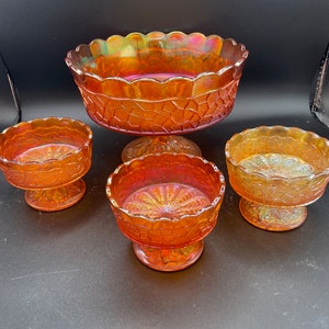 Dugan Carnival Marigold Glass Maple Leaf Berry Set 4 pieces