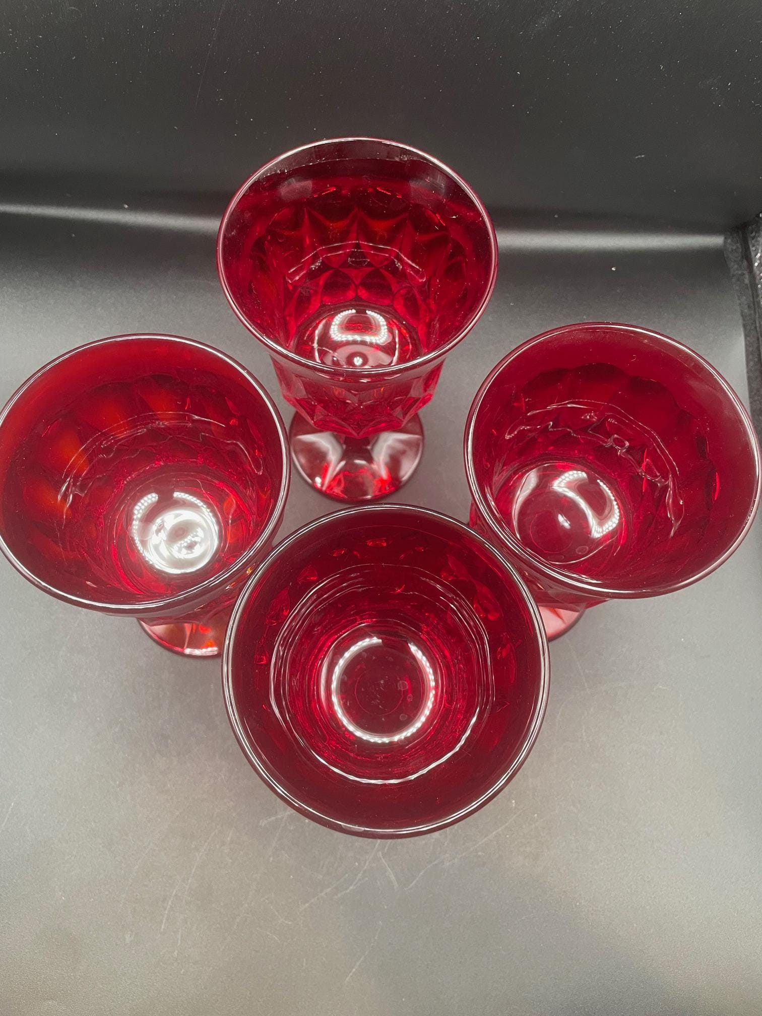Vintage Noritake Ruby Red Goblets | Set of 4 | Glow Under UV Light
