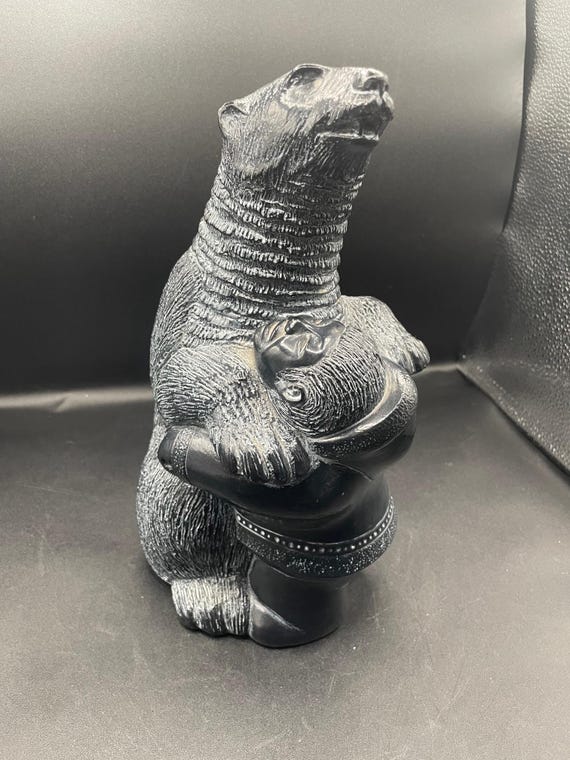 カナダ 80-90s ヴィンテージ WOLF ソープストーン アライグマ 滑石 Aardvark Canada Vintage Soap Stone Style Sculpture With Bear and