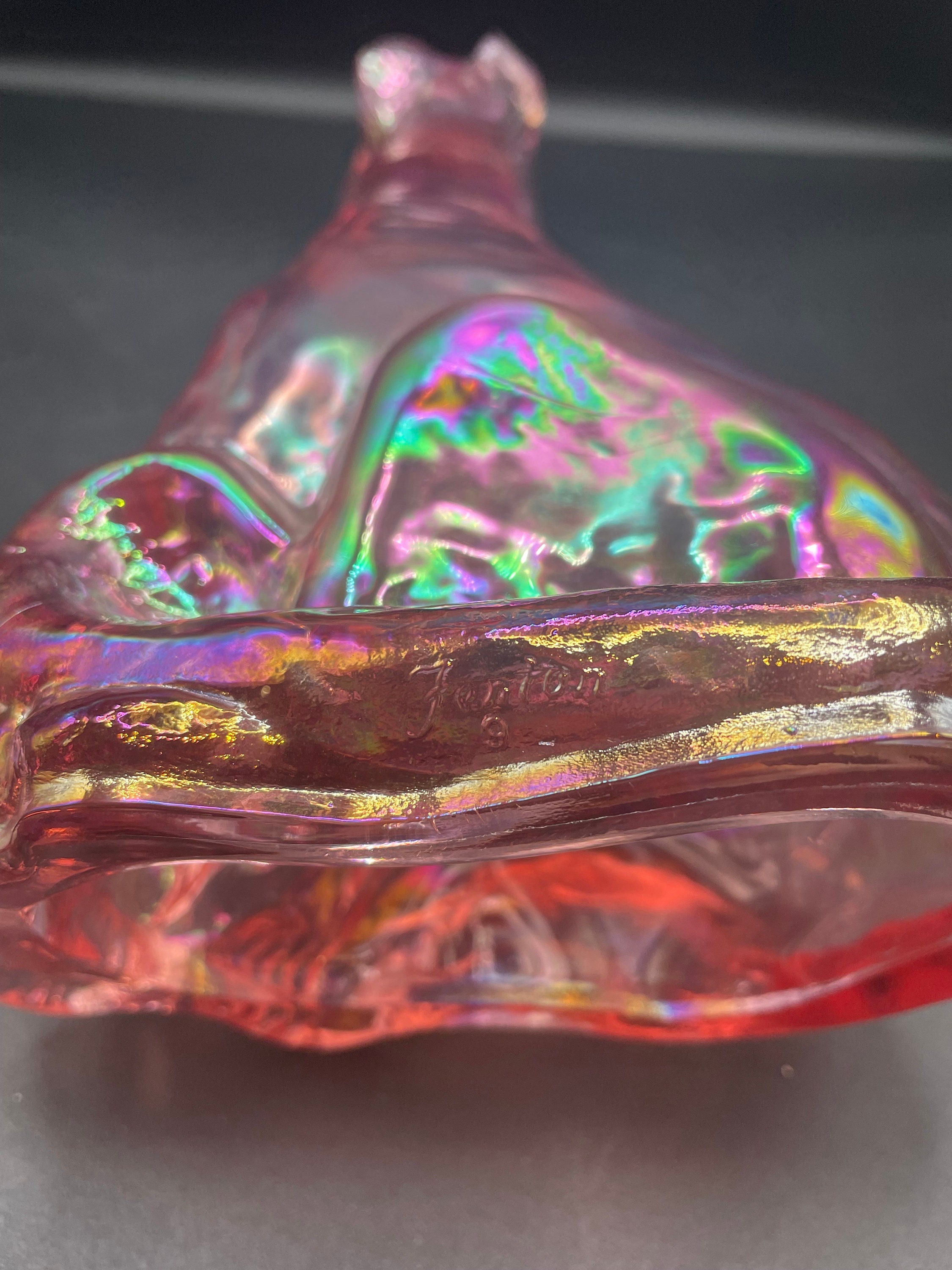 Fenton Carnival Iridescent Pink Winking Alley Cat - Etsy
